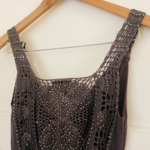 Gonca Style Dress Crochet Back Beaded Knit Jersey Gray One Size Empire Waist - Picture 3 of 10